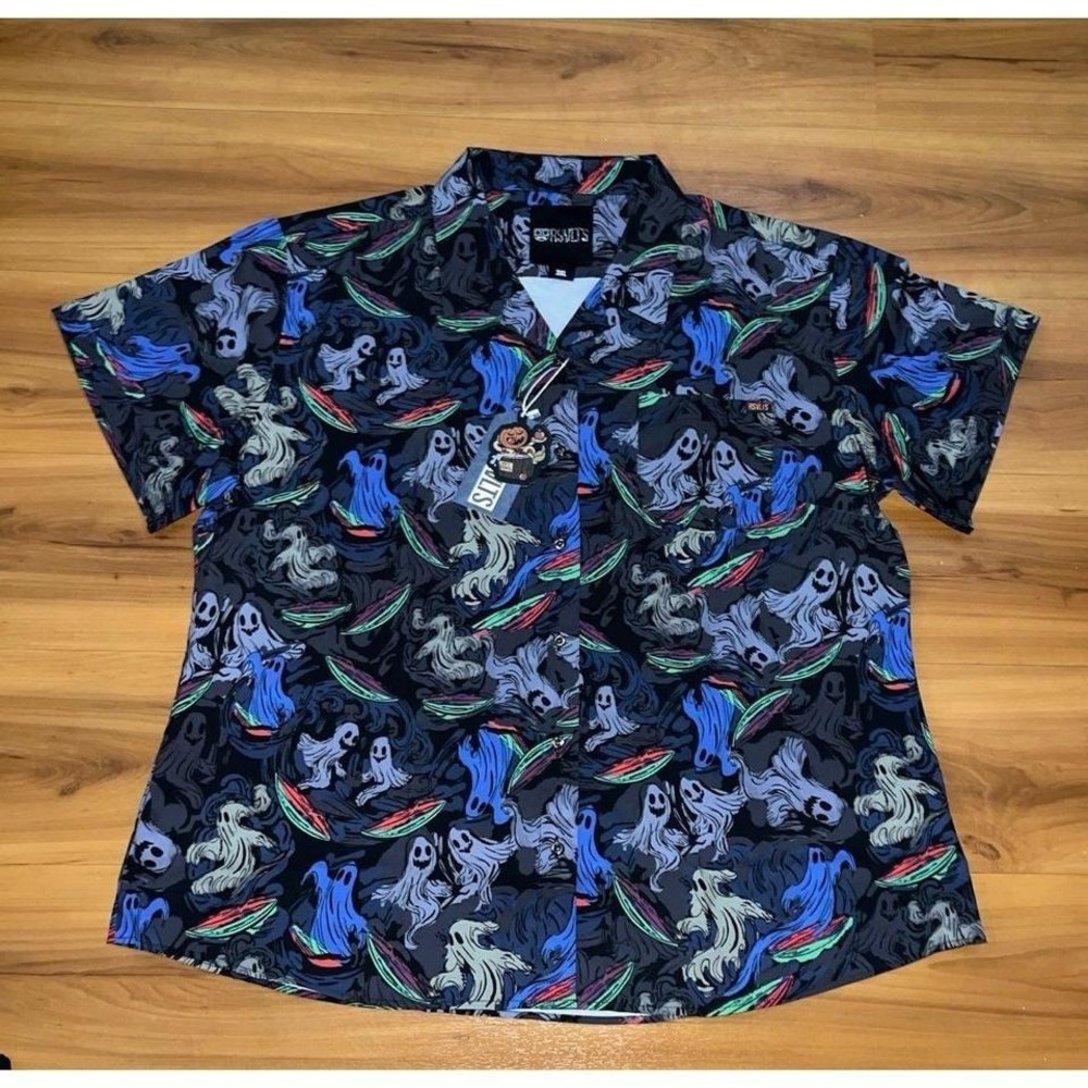 Mens NWT RSVLTS KUNUFLEX Ghost Scary Button Up Shirt